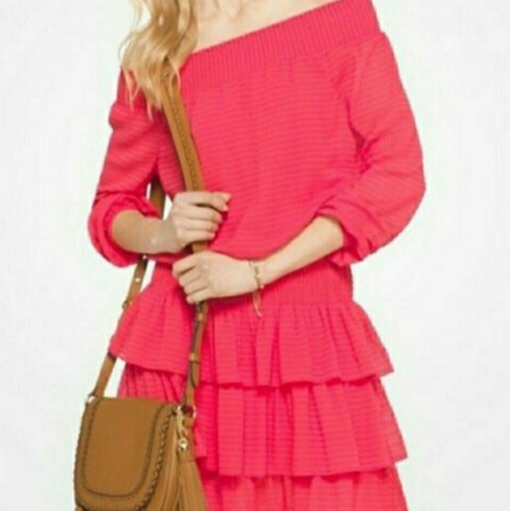 MICHAEL KORS Sangria Off the Shoulder Ruffle Dress - Size M